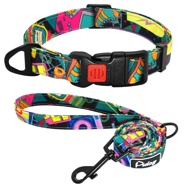 Printed Dog Collar  Walking Leash