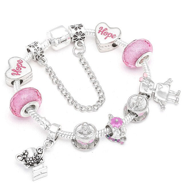 Sweet Series Lovely Kitty Cat Pendant Beads Charm Bracelet