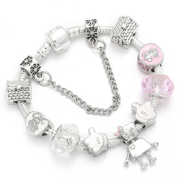 Sweet Series Lovely Kitty Cat Pendant Beads Charm Bracelet