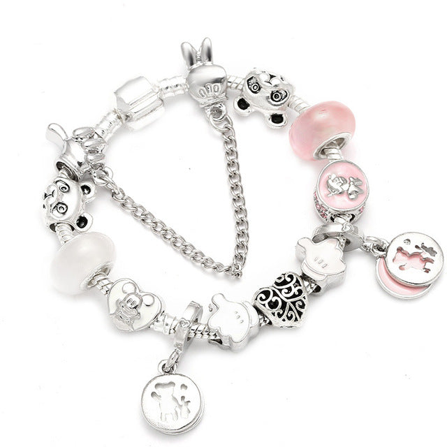 Sweet Series Lovely Kitty Cat Pendant Beads Charm Bracelet