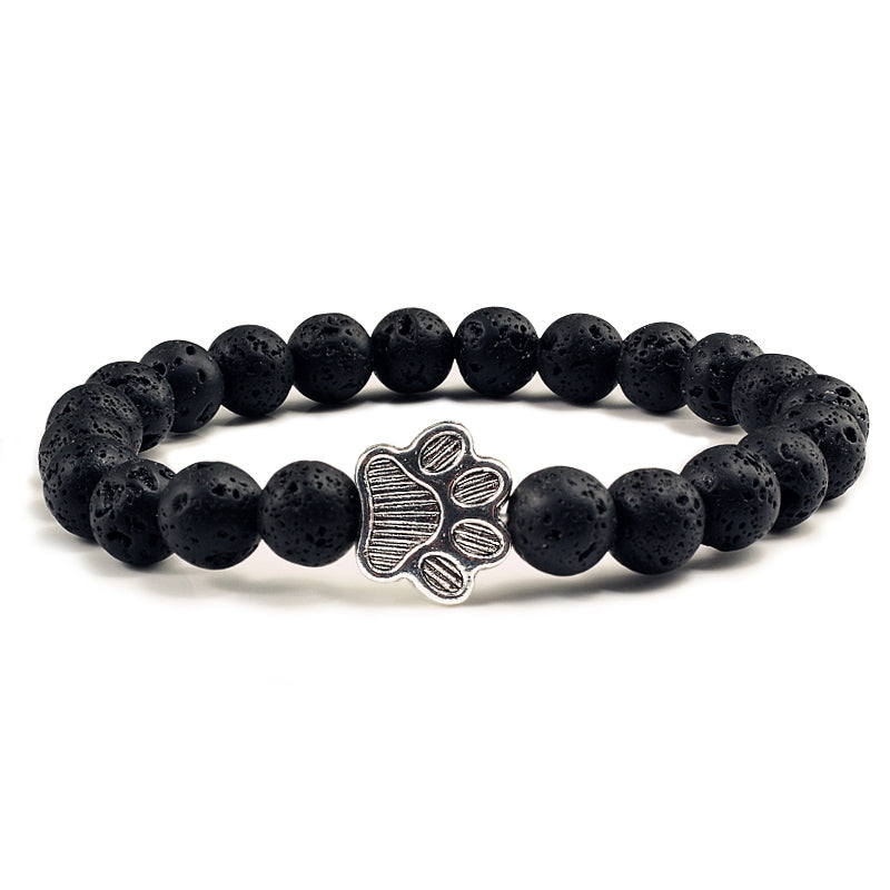 Lava Volcanic Stone Paw Print Charm Bracelet