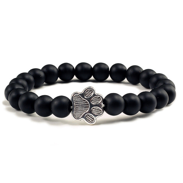 Lava Volcanic Stone Paw Print Charm Bracelet