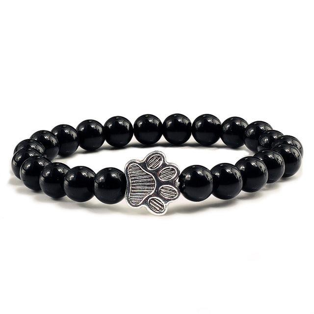 Lava Volcanic Stone Paw Print Charm Bracelet