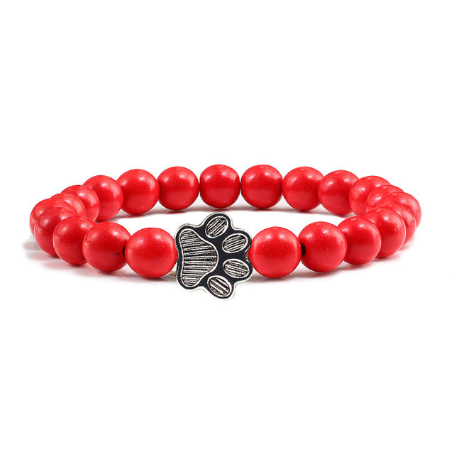 Lava Volcanic Stone Paw Print Charm Bracelet