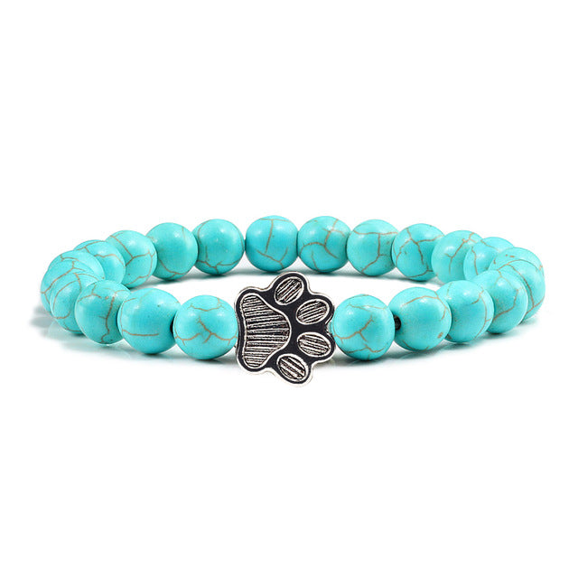 Lava Volcanic Stone Paw Print Charm Bracelet