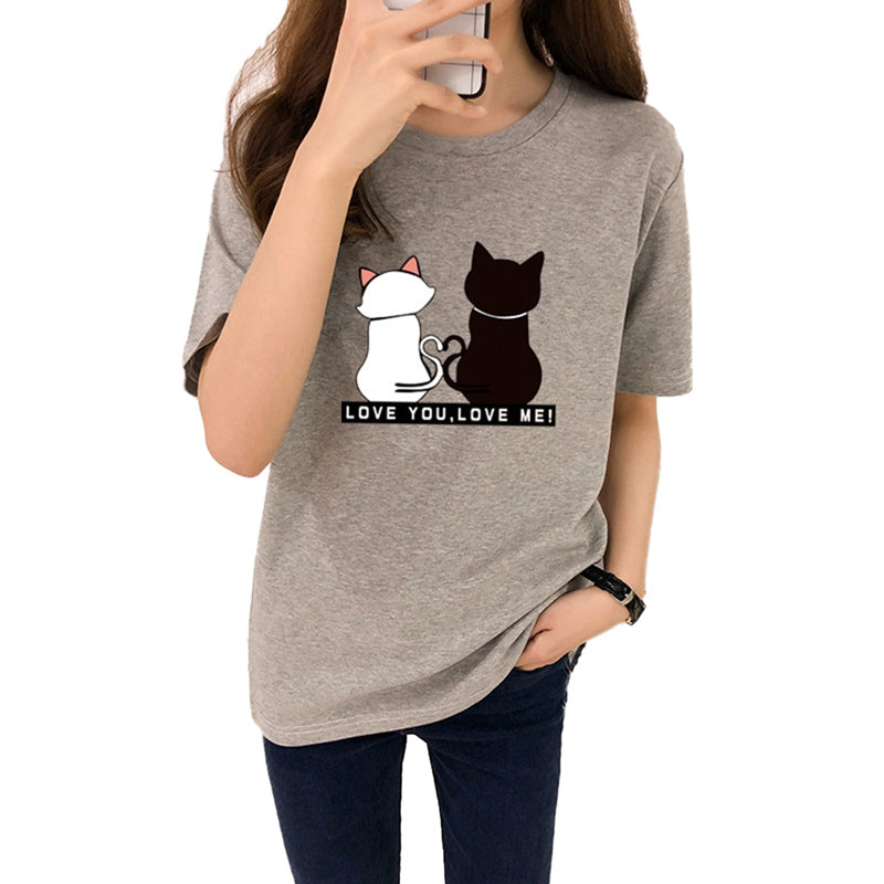 Two Cats Print T-Shirts