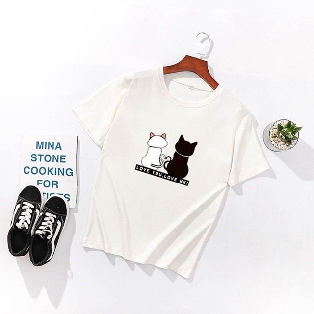 Two Cats Print T-Shirts